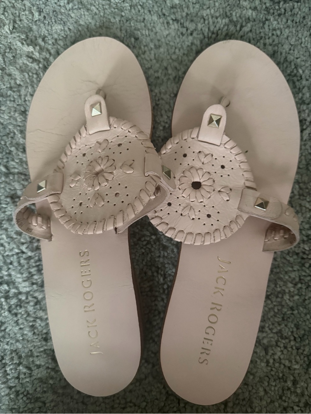Jack Rogers Blush Leather Whipstitch Medallion Sandals